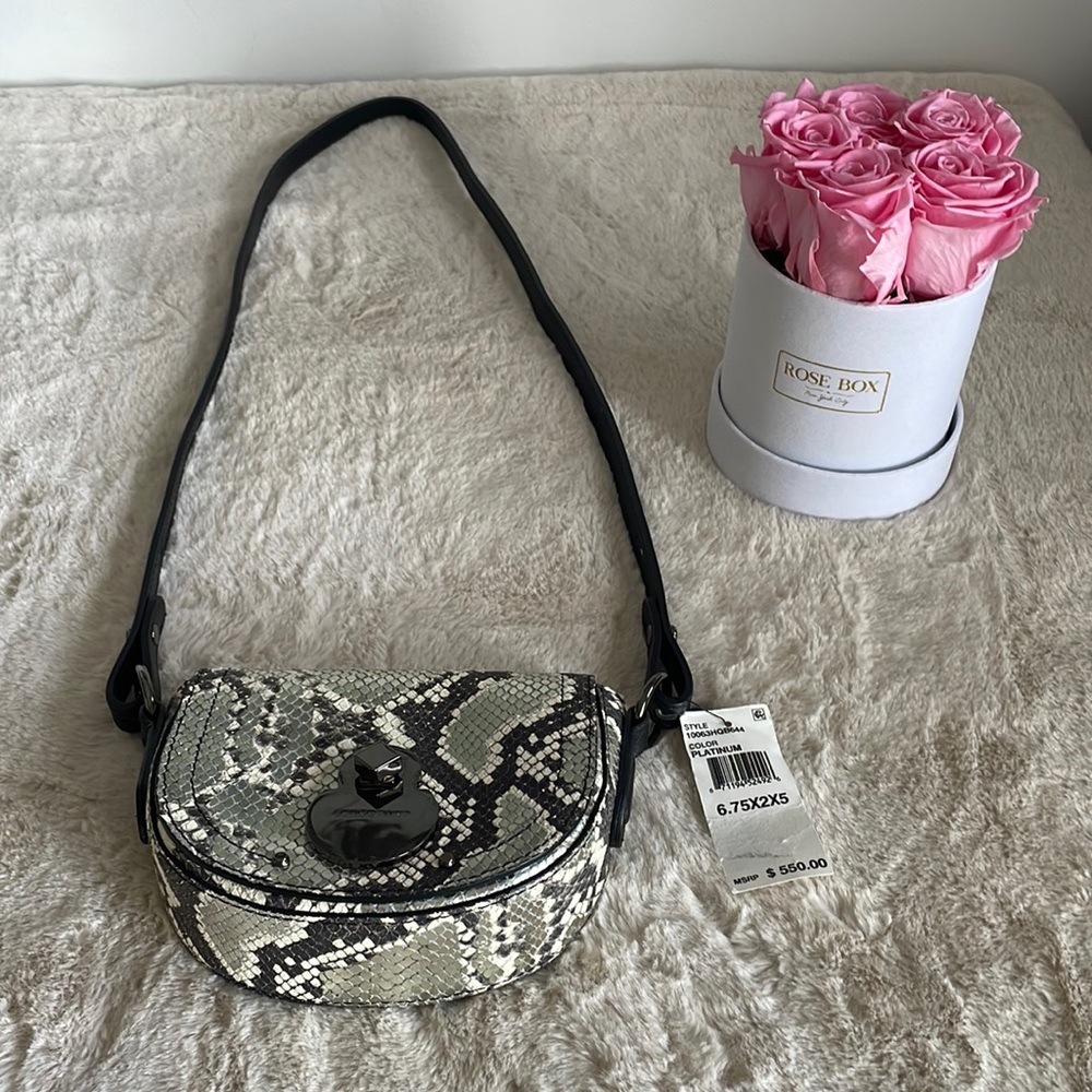 Brand New  Longchamp platinum leather python crossbody handbag. 6.75 x 2 x 5
